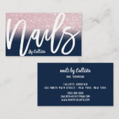 爪、 ネイルテックネイビーピンクグリッターグラデーションタイポグラフィ 名刺 (正面/裏面)