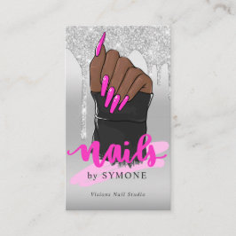 爪、 ネイルテックネイルアーティストサロンシルバーグリッタードリップブ 名刺