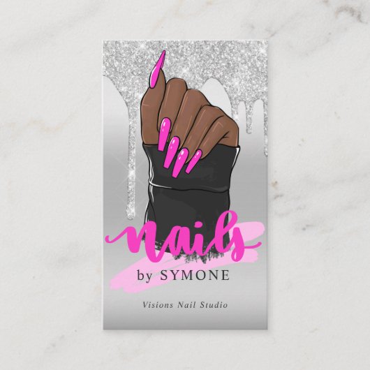 爪、 ネイルテックネイルアーティストサロンシルバーグリッタードリップブ 名刺 (正面)