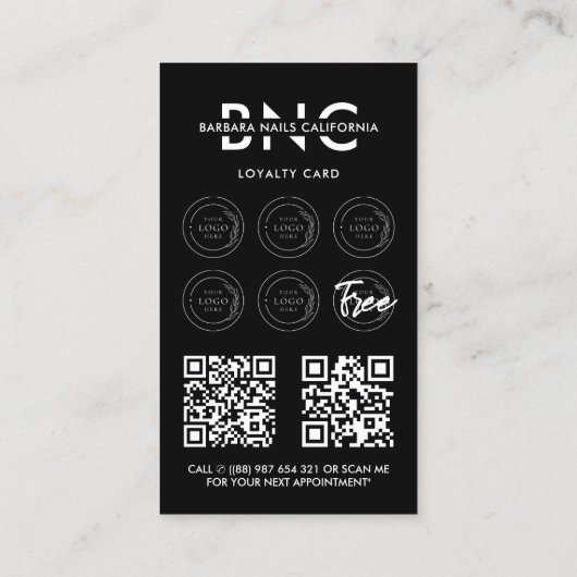爪、 ネイルテックネイルアーティストマニキュリストブラックロイヤリティ 名刺 (裏面)