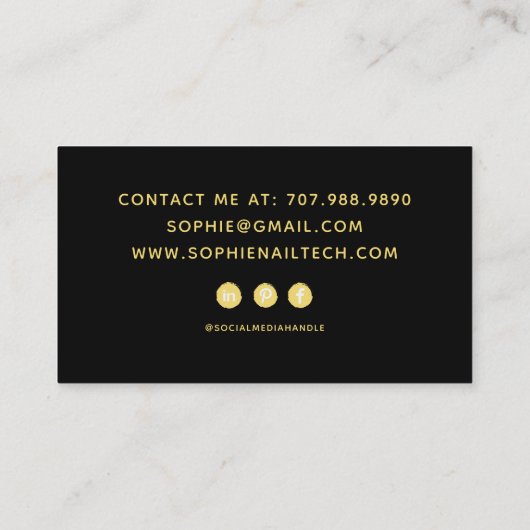 爪、 ネイルテックネイルアーティスト金ゴールドブラックビジネスカード 名刺 (裏面)