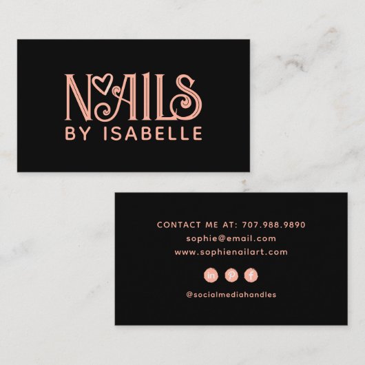 爪、 ネイルテックネイルアートピンクロゴブラック 名刺 (正面/裏面)