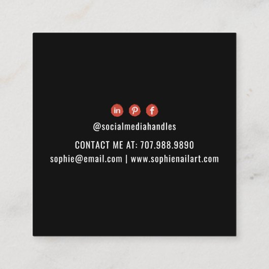 爪、 ネイルテックネイルアートブラックスクエアビジネスカード スクエア名刺 (裏面)