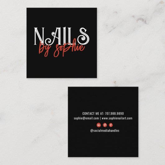 爪、 ネイルテックネイルアートブラック スクエア名刺 (正面/裏面)