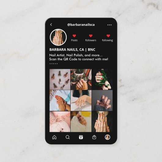 爪、 ネイルテックモダンマニキュリストブラックロイヤリティビジネス 名刺 (正面)