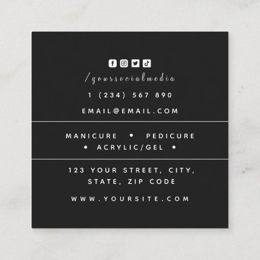 爪、 ネイルデザインアクリルマニキュアペディキュアバタフライ スクエア名刺 (裏面)