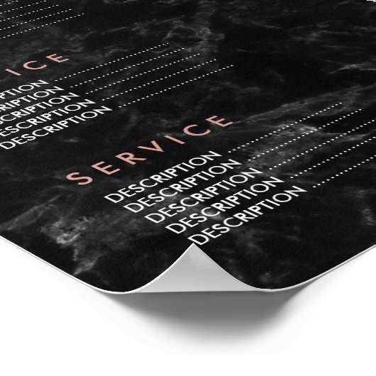 爪、 ネイルバラ金ゴールドスクリプト黒い大理石価格表 ポスター (角)