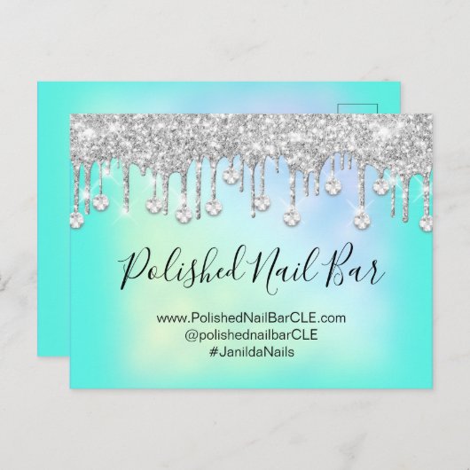 爪、 ネイルバー美しいスタジオホログラフィックシルバーダイヤモンド ポストカード (正面/裏面)