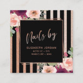 爪、 ネイルフローラブラックバラ金ゴールドスクエアビジネスカード スクエア名刺 (正面)