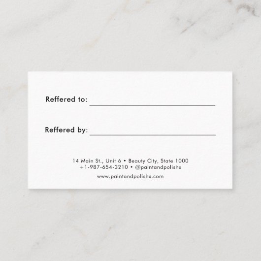 爪、 ネイルポーランドカラーセットネイルサロン紹介カード 紹介カード (裏面)