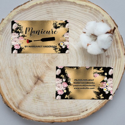 爪、 ネイルポーランドブラシ |金ゴールドと花 予約カード