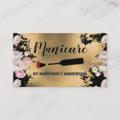爪、 ネイルポーランドブラシ |金ゴールドと花 予約カード (正面)