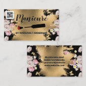 爪、 ネイルポーランドブラシ | 金ゴールド花 | qrコード 予約カード (正面/裏面)