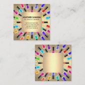 爪、 ネイルポーランドボトルフレーム | 金ゴールド金属片 スクエア名刺 (正面/裏面)