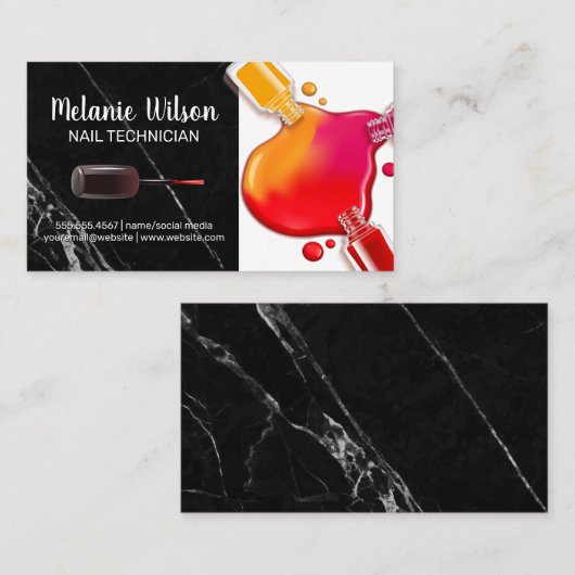 爪、 ネイルポーランドボトル注 |黒い大理石 名刺 (正面/裏面)