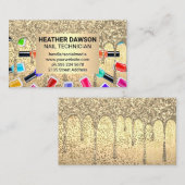 爪、 ネイルポーランドボトル | 金ゴールド金属グリッタードリップ 名刺 (正面/裏面)