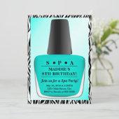 爪、 ネイルポーランド誕生日招待状ティール（緑がかった色）爪、 ネイルポーランド 招待状 (スタンド正面)