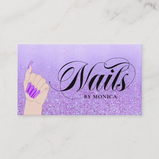 爪、 ネイルマニキュアテクパープルグラムグリッター美しいショップ 名刺 (正面)
