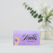 爪、 ネイルマニキュアテックパープルグラムグリッターネイルアーティスト 名刺 (スタンド正面)