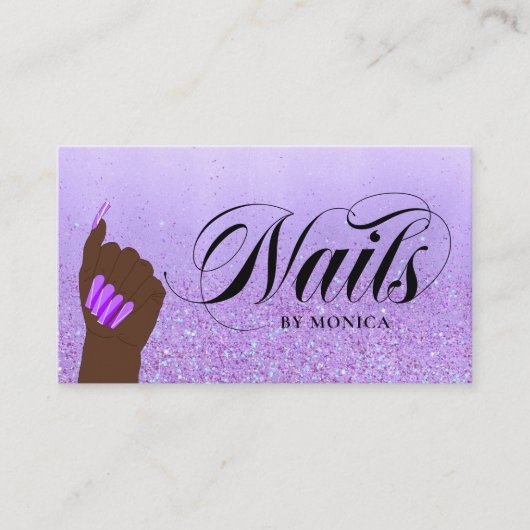 爪、 ネイルマニキュアテックパープルグラムグリッターネイルサロン 名刺 (正面)
