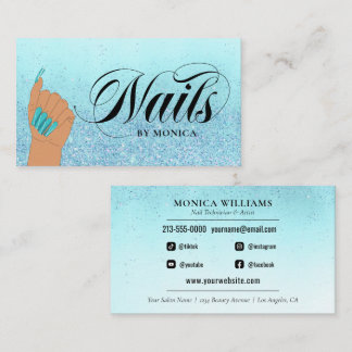 爪、 ネイルマニクリストテックターコイズグラムグリッターサロン 名刺