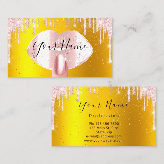 爪、 ネイルメイクアップアーティストバラドリップキスリップ金ゴールドVIP 名刺 (正面/裏面)