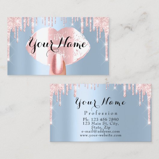 爪、 ネイルメイクアップアーティストバラドリップスキスリップピンクブルー 名刺 (正面/裏面)