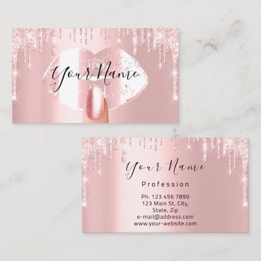 爪、 ネイルメイクアップアーティストバラドリップスキスリップピンクルクス 名刺 (正面/裏面)