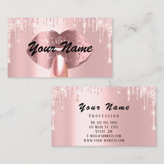 爪、 ネイルメイクアップアーティストバラドリップスキスリップピンクVIP 名刺 (正面/裏面)