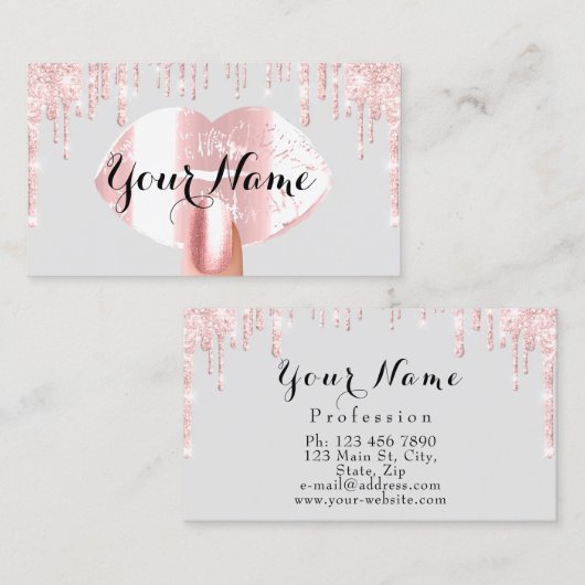爪、 ネイルメイクアップアーティストバラドリップスグレーピンクキス 名刺 (正面/裏面)