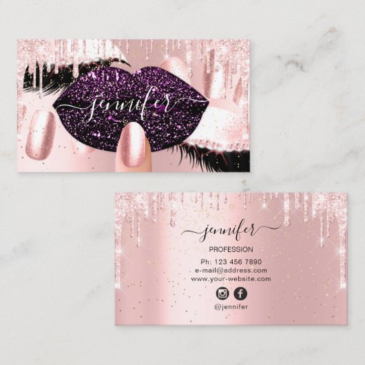 爪、 ネイルメイクアップアーティストバラパープルキスリップバラ 名刺 (正面/裏面)