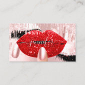 爪、 ネイルメイクアップアーティストバラレッドキスリップピンクラッシュ 名刺 (正面)