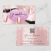 爪、 ネイルメイクアップアーティストピンクキスリップラッシュQRCODEロゴ 名刺 (正面/裏面)