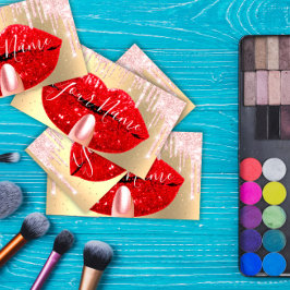 爪、 ネイルメイクアップアーティストピンクドリップスキスリップレッド 名刺