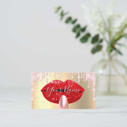 爪、 ネイルメイクアップアーティストピンクドリップスキスリップレッドVIP 名刺 (スタンド正面)