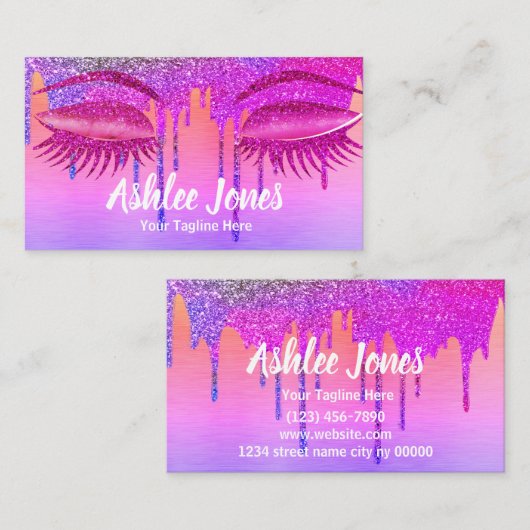 爪、 ネイルメイクアップアーティストピンク 名刺 (正面/裏面)