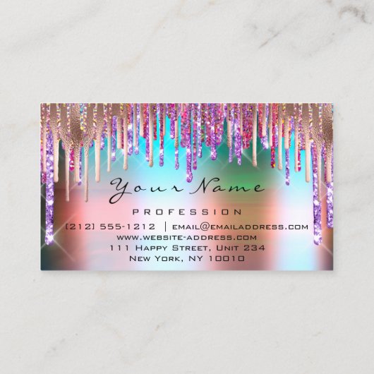 爪、 ネイルメイクアップアーティストホログラフバラパープルグリッター 名刺 (裏面)