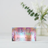 爪、 ネイルメイクアップアーティストホログラフバラパープルグリッター 名刺 (スタンド正面)