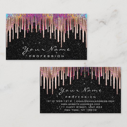 爪、 ネイルメイクアップアーティストホログラフバラブラック 名刺 (正面/裏面)