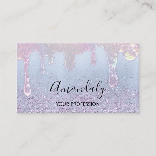 爪、 ネイルメイクアップアーティストラッシュロゴドリップブルー 名刺 (正面)