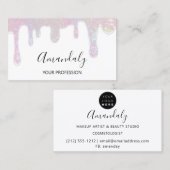 爪、 ネイルメイクアップアーティストラッシュロゴドリップホワイト 名刺 (正面/裏面)