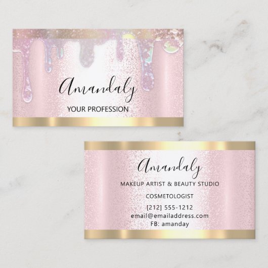 爪、 ネイルメイクアップアーティストラッシュロゴピンクドリップ 名刺 (正面/裏面)