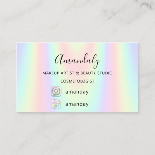 爪、 ネイルメイクアップアーティストロゴホログラフマーメイドFBINSTA 名刺 (裏面)