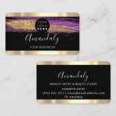 爪、 ネイルメイクアップスタイリスト金ゴールドパープルストロークロゴ 名刺 (正面/裏面)