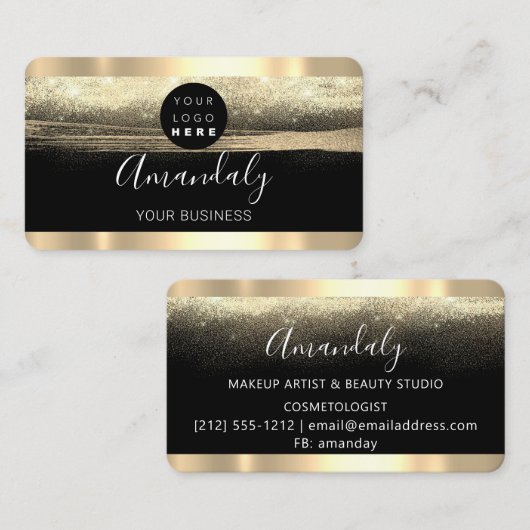 爪、 ネイルメイクアップスタイリスト金ゴールドブラックカスタムロゴ 名刺 (正面/裏面)