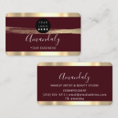 爪、 ネイルメイクアップスタイリスト金ゴールドマルーンのストロークロゴ 名刺 (正面/裏面)