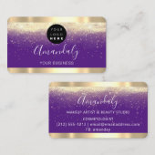 爪、 ネイルメイクアップスタイリスト金ゴールド紫バイオレットロゴ 名刺 (正面/裏面)