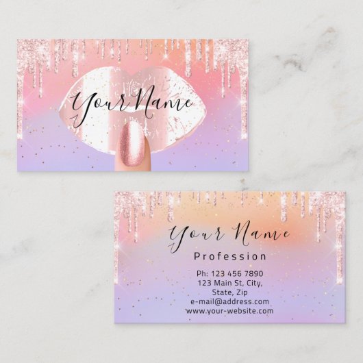 爪、 ネイルメイクアップパープルピンクのドリップスキス唇Luminous 名刺 (正面/裏面)