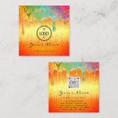 爪、 ネイルメイクアップホログラフィックドリップマーメイドロゴQRコード スクエア名刺 (正面/裏面)