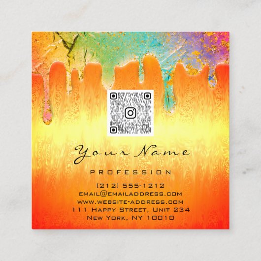 爪、 ネイルメイクアップホログラフィックドリップマーメイドロゴQRコード スクエア名刺 (裏面)